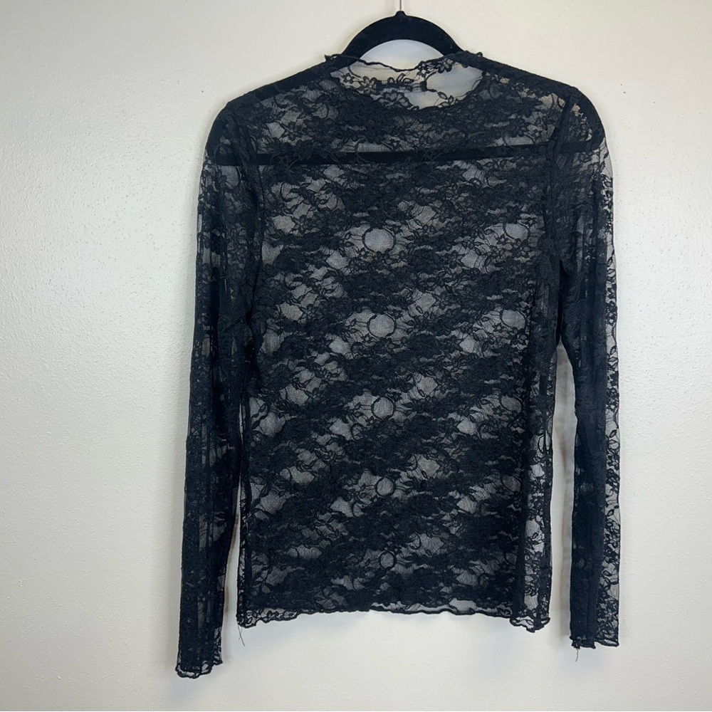 Emerson Lang Y2K Black Lace Sheer Top Womens XL Long Sleeve Goth Witchy Vampire - Picture 8 of 10